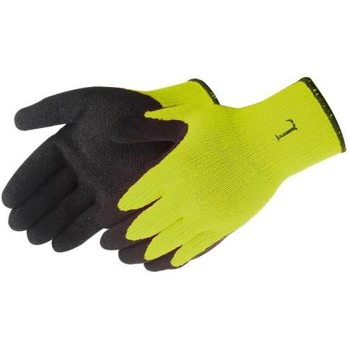 10 GAUGE  HI VIS GREEN  BLACK LATEX DIP GLOVE  1 DOZEN  L