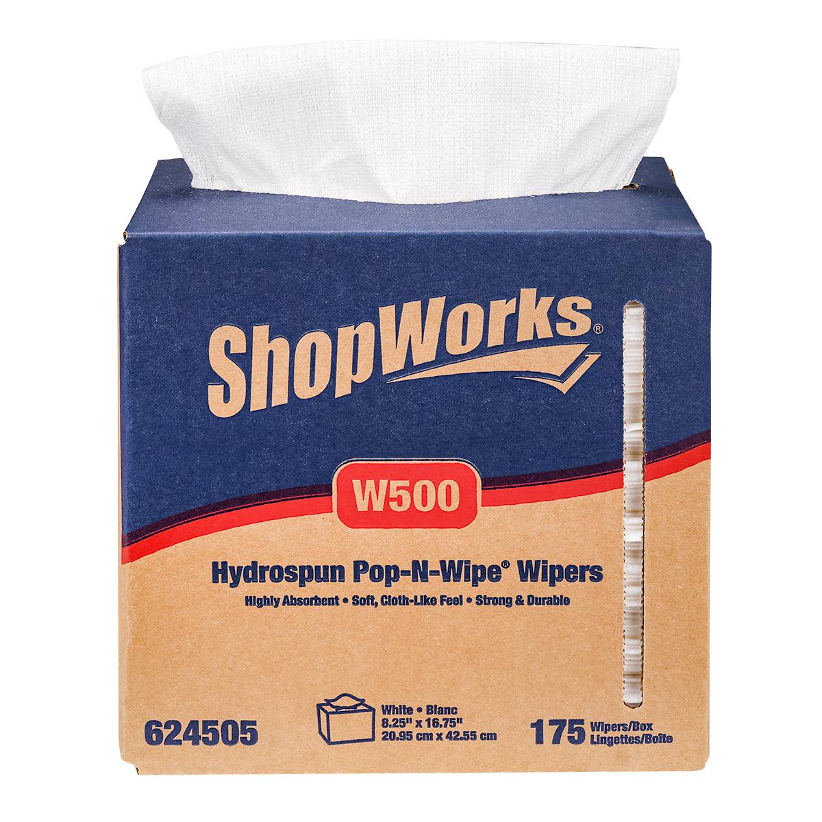 Shopworks® W500 Wipers, Hydrospun, White, 8.25