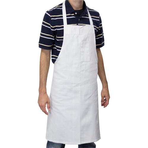 APRON BIB WHT-POLY COTTON W PENCIL POCKET