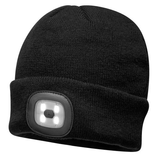 WINTER KNIT CAP WITH LED HEAD LIGHT  BLACK