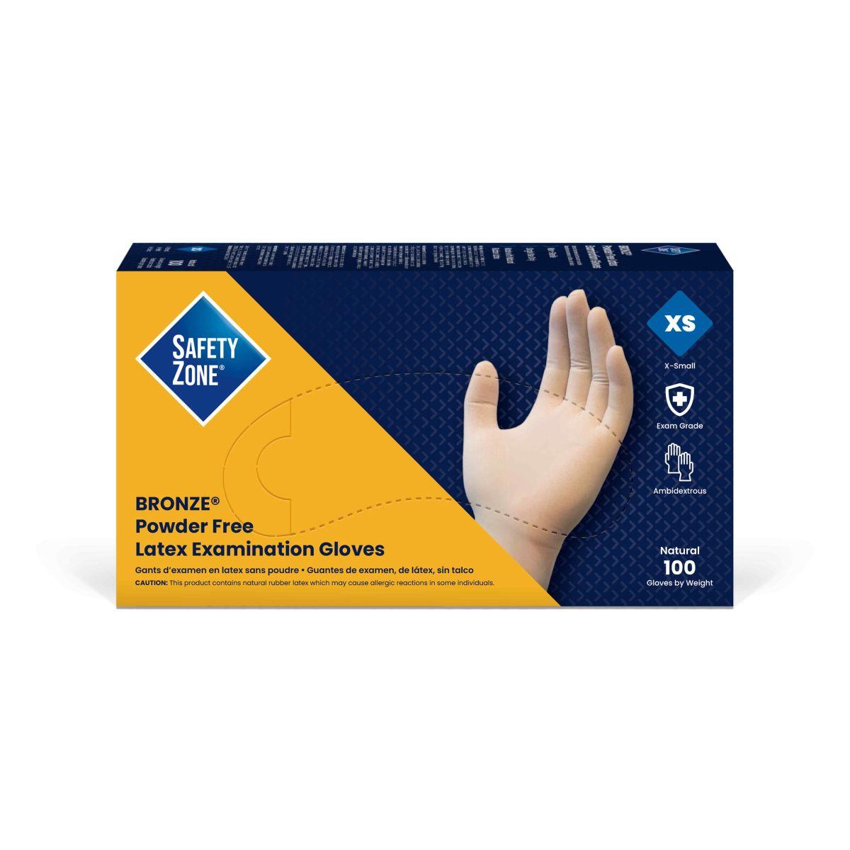 Safety Zone® Bronze® Latex Powder-Free Exam Gloves, 10x100, Natural, 5.5 mil  - X-Small BRZ640