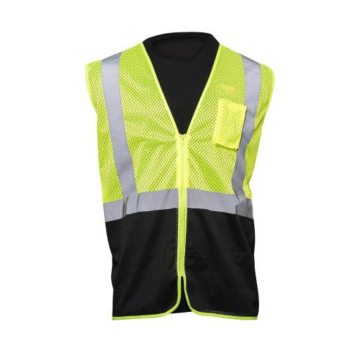 SAFETY VEST  CLASS 2  HI VIS GREEN MESH W  BLACK BOTTOM  3XL