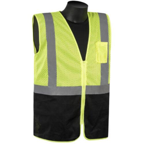 SAFETY VEST  CLASS 2  HI VIS GREEN MESH W  BLACK BOTTOM  XLG