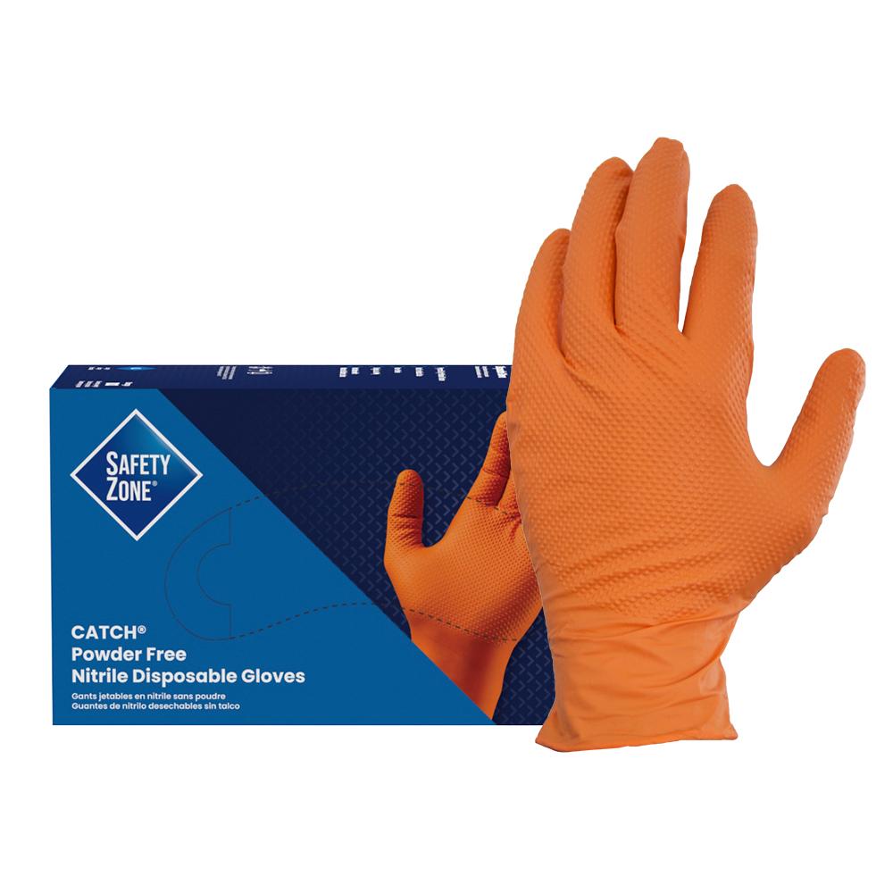 Safety Zone® Catch® Nitrile Powder-Free Pyramid Grip Gloves, 10x100, Orange, 9 mil - XXL CAT459