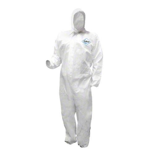 MICROPOROUS COVERALL  ELASTIC WRIST ANKLES HOOD-WHITE-MED