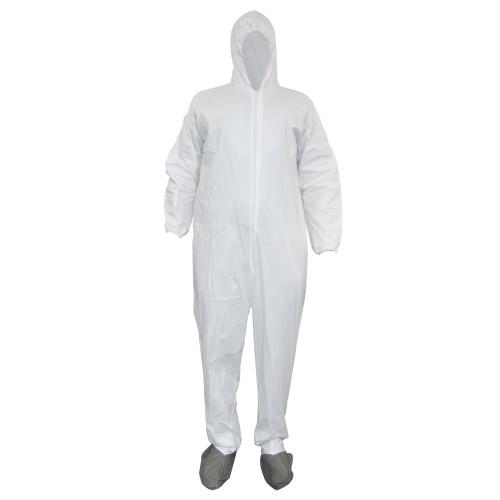 MICROPOROUS COVERALL WHITE-ELASTIC WRIST HOOD GREY BOOTS-MD