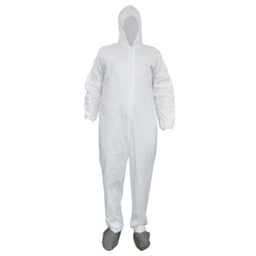 MICROPOROUS COVERALL WHITE-ELASTIC WRIST HOOD GREY BOOTS-2X