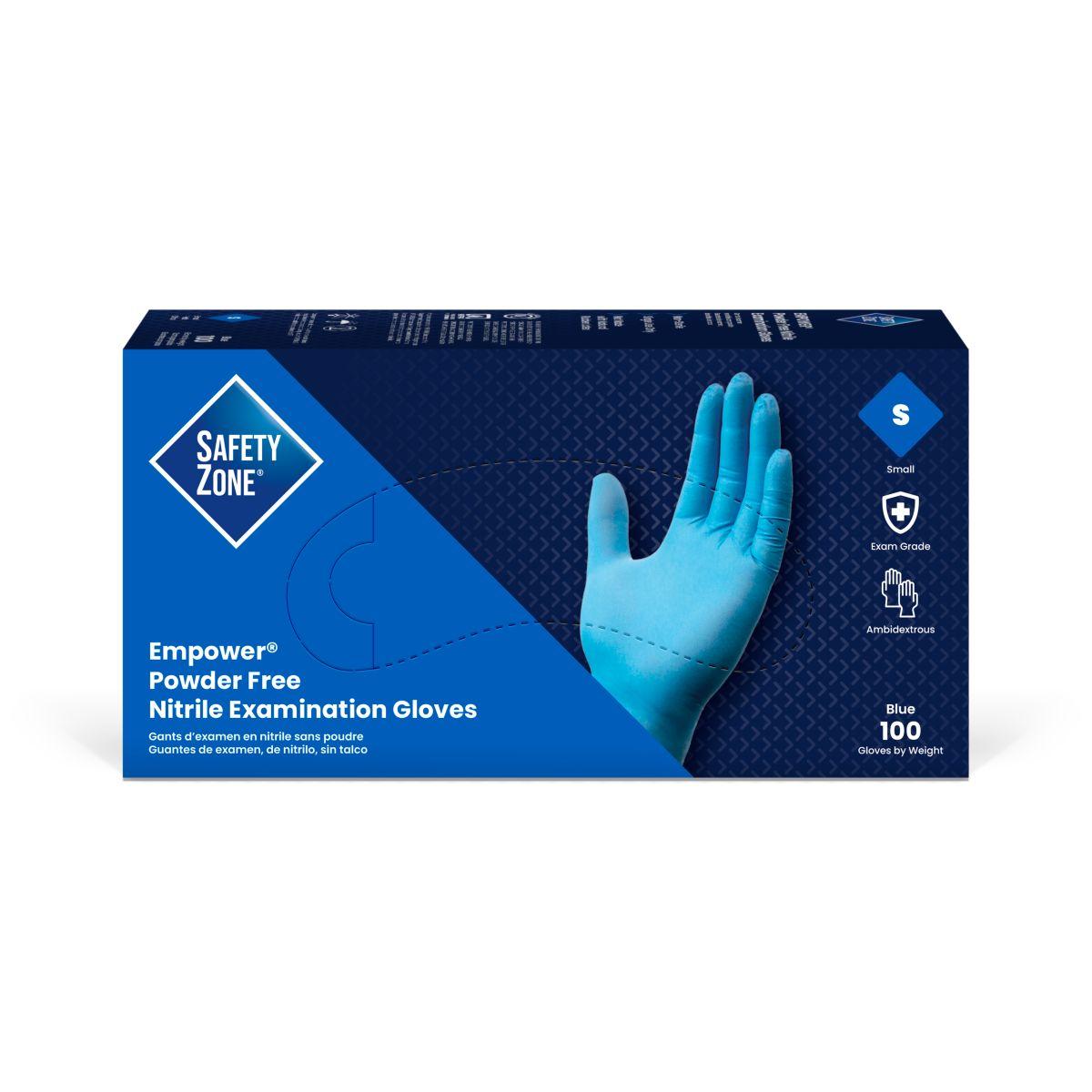 Safety Zone® Empower® Nitrile Powder-Free Exam Gloves, 10x100, Blue, 8 mil - Small EPW442