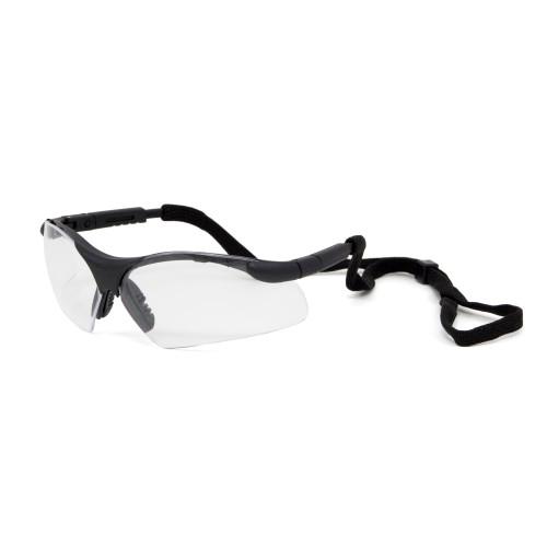 WRAP AROUND EYEWEAR WITH CORD BLACK FRAME  CLEAR LENS