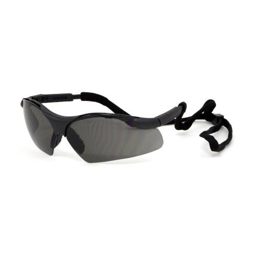 WRAP AROUND EYEWEAR WITH CORD BLACK FRAME  GREY LENS