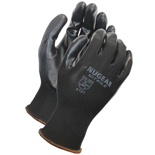 NITRILE COATED GLOVE  POYLESTER SHELL  BLK BLK  13G  L