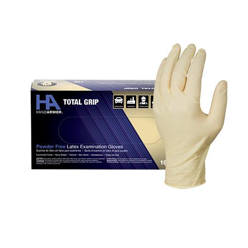 Hand Armor® Total Grip Latex Powder-Free Exam Gloves, Textured Fingers, 10x100, Natural, 8 mil - Small GDL165S