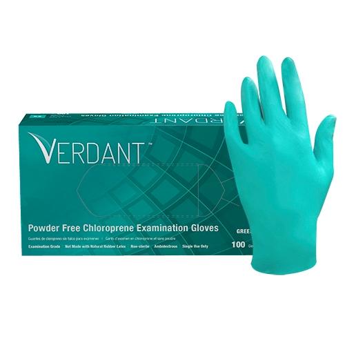 CHLOROPRENE POWDER FREE EXAM GLOVES GREEN-MD-10 100