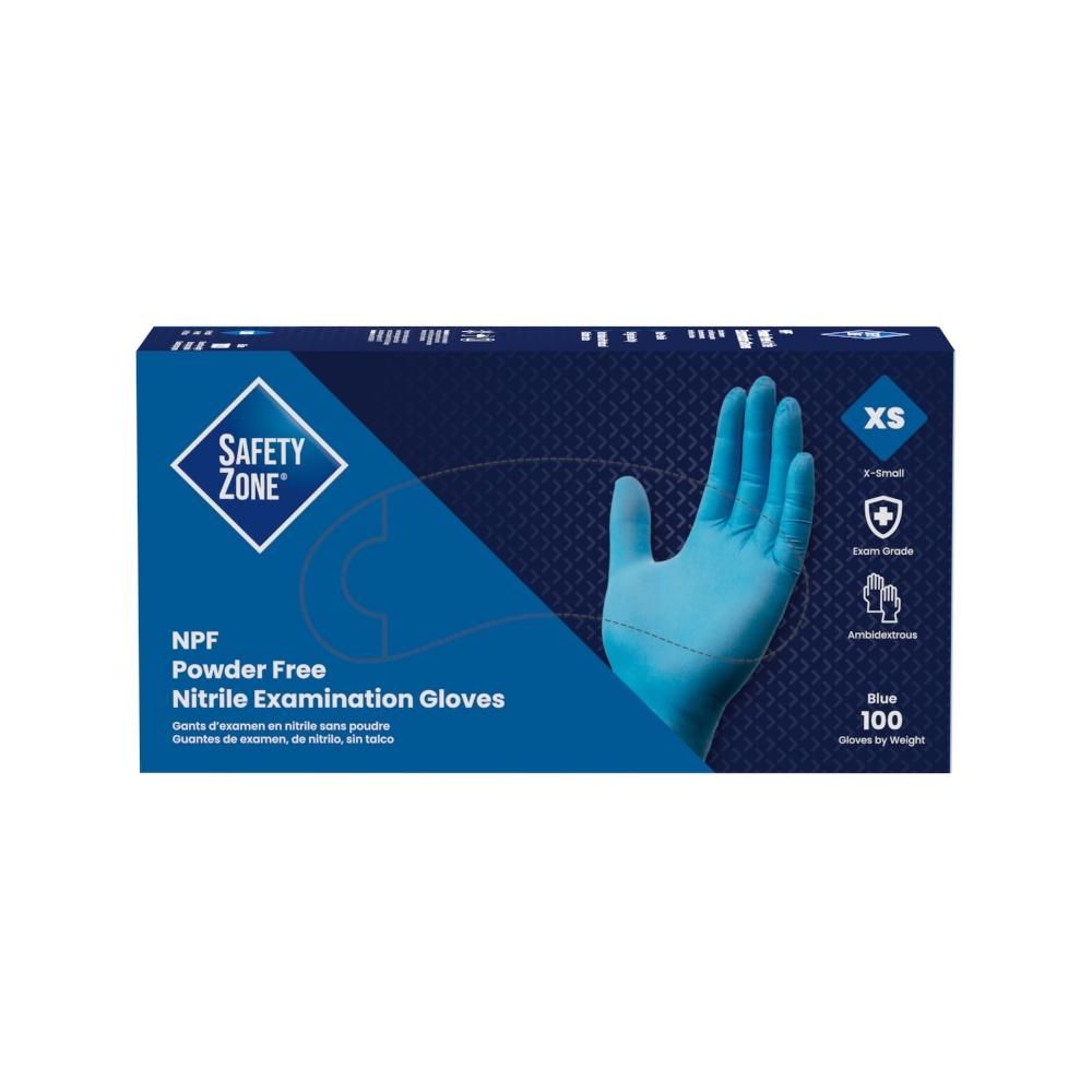 Safety Zone® Nitrile Powder-Free Exam Gloves, Textured Fingers, 10x100, Blue, 5.5 mil - XS GL N106FXS