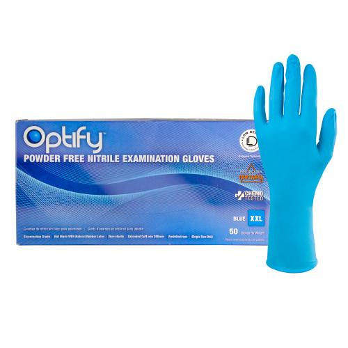Optify® Nitrile Powder-Free Exam Gloves, 10x50, Blue, 9 mil - XXL GL NCF265BFXX