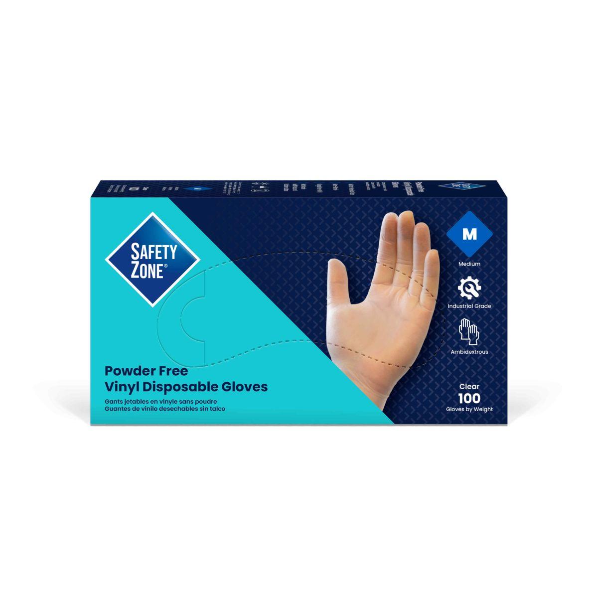 Safety Zone® Mid-Weight Vinyl Powder-Free Gloves, 10x100,  Clear, 3 mil - Medium GVP9 MD 1