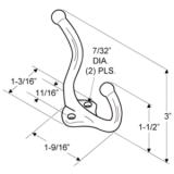 Jacknob® Two Pring Coat Hook, Polished Chrome, 1/ea (4020) J 4020 2
