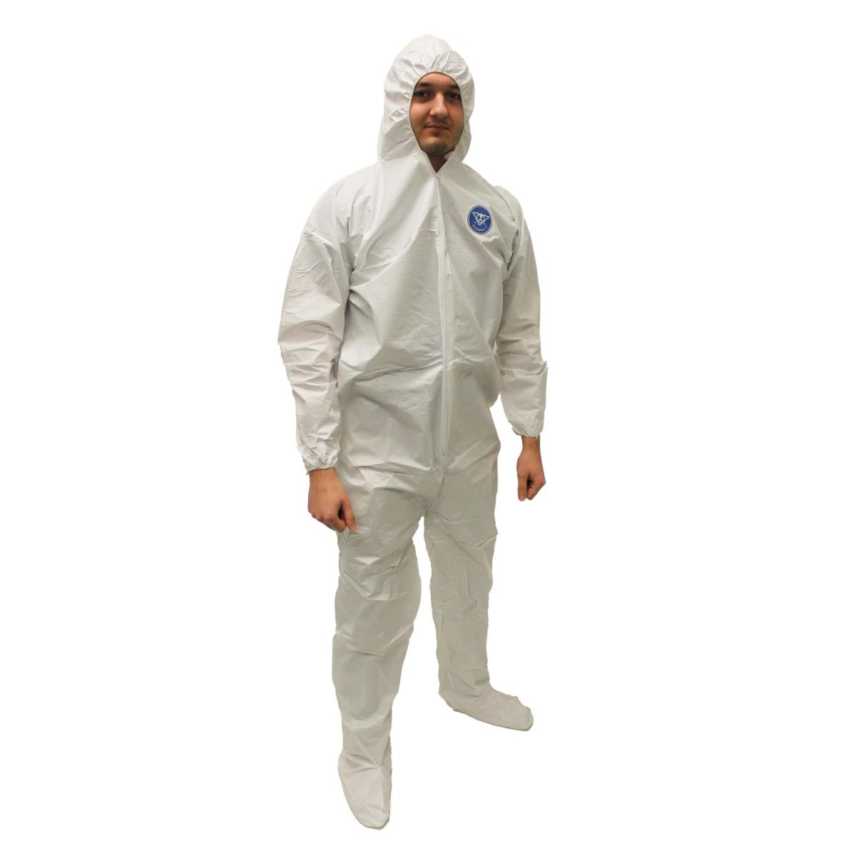 Safety Zone® Promax® Disposable Coveralls w/ Zip Front, Attached Hood & Boots, Elastic Wrists, White/Gray, 25/cs - X-Large M1014 XL