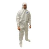Safety Zone® Promax® Disposable Coveralls w/ Zip Front, Attached Hood & Boots, Elastic Wrists, White/Gray, 25/cs - X-Large M1014 XL