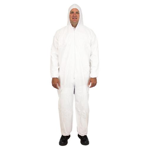 Safety Zone® ProMax® Disposable Coveralls w/ Zip Front, Attached Hood and Elastic Wrists & Ankles, White, 25/cs – 4XL M1028 4X