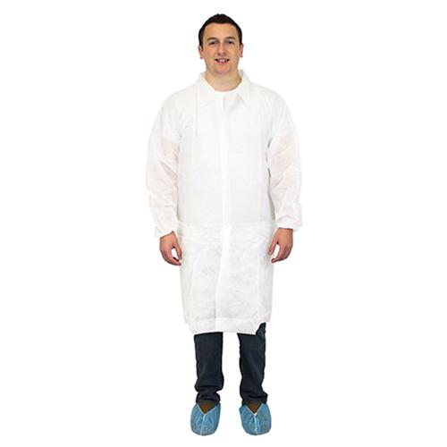 Safety Zone® PolyLite® Lab Coat w/ No Pockets, Snap Front & Elastic Wrists, White, 35 GSM, 30/cs - Medium M1714 M E W