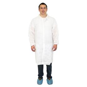 Safety Zone® PolyLite® Lab Coat w/ No Pockets, Snap Front & Elastic Wrists, White, 35 GSM, 30/cs - Medium M1714-M-E_W