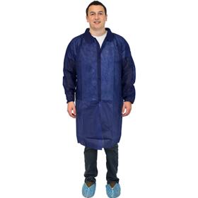 Safety Zone® PolyLite® Lab Coat w/ No Pockets, Snap Front & Elastic Wrists, Navy Blue, 35 GSM, 30/cs - Medium M1714B-M-E_W