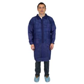 Safety Zone® PolyLite® Lab Coat w/ Pockets, Snap Front & Elastic Wrists, Navy Blue, 30/cs - Large M1734B-L-EW