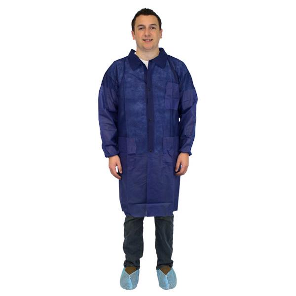 Safety Zone® PolyLite® Lab Coat w/ Pockets, Snap Front & Elastic Wrists, Navy Blue, 30/cs - Medium M1734B M EW