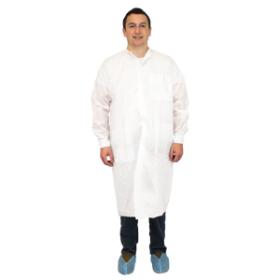 Safety Zone® ProMax® II Lab Coat w/ Pockets, Snap Front, Knit Cuffs & Collar, White, 30/cs - Large M1740-L