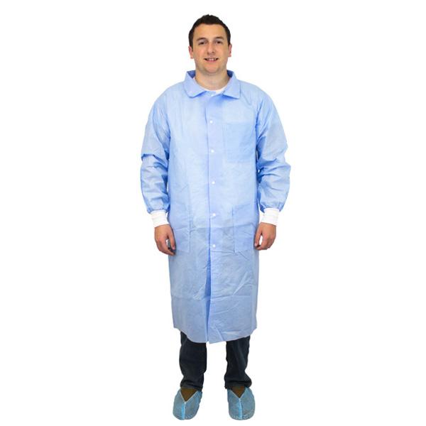 Safety Zone® ProMax® II Lab Coat w/ Pockets, Snap Front, Knit Cuffs & Collar, Light Blue, 30/cs - 2XL M1740B 2X