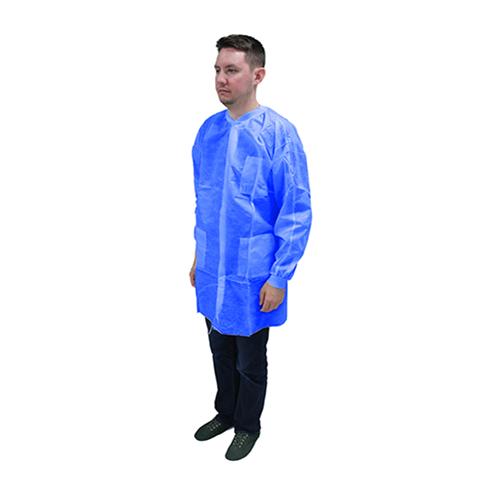 Safety Zone® ProMax® II Lab Coat w/ Pockets, Snap Front, Knit Cuffs & Collar, Light Blue, 30/cs - Small M1740B S