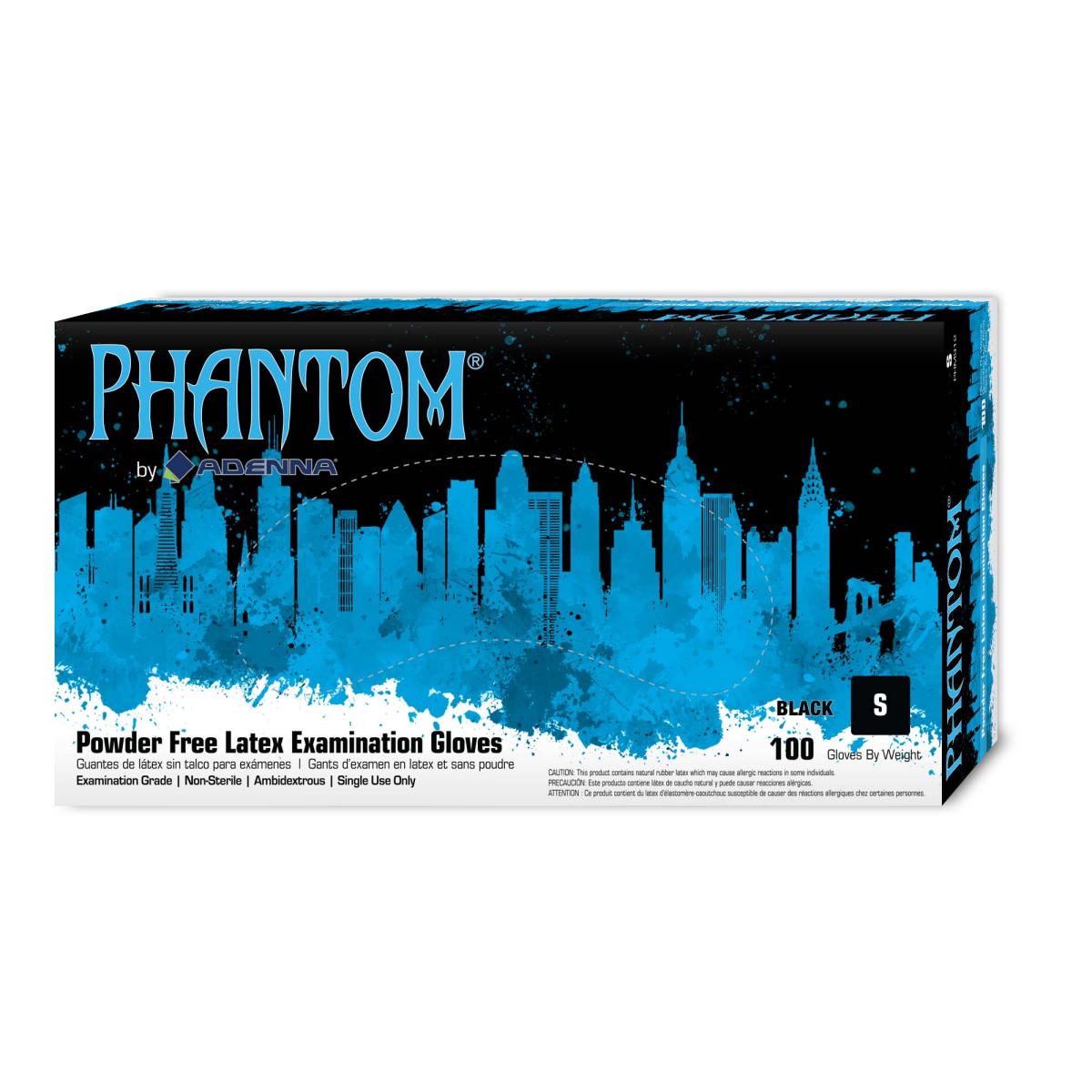 Art Noir® Phantom® Latex Powder-Free Exam Gloves, Textured, 10x100, Black, 6 mil - Small PHM912