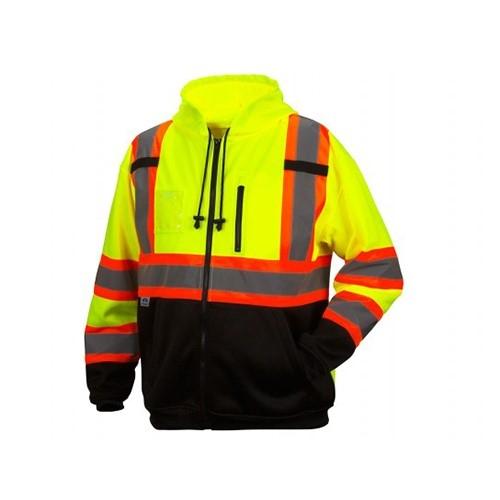 CLASS 3 BLK BOT TWO TONE REFLECTIVE FULL ZIP SWEATSHIRT  M