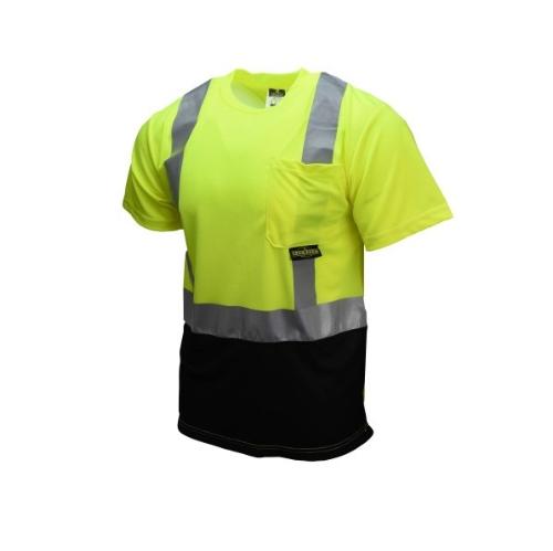CLASS 2 MOISTURE WICKING SHIRT  HI VIS GREEN BLACK  LG