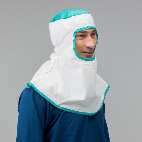Sterile SMS Cleanroom Hood w/ Open Face, White/Green, 100/cs - Small/Medium VA 1800P H UC S 1822