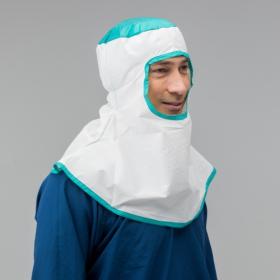 Sterile SMS Cleanroom Hood w/ Open Face, White/Green, Individually Packaged, 100/cs - Small/Medium VA-1800P-H-UC-S-1822